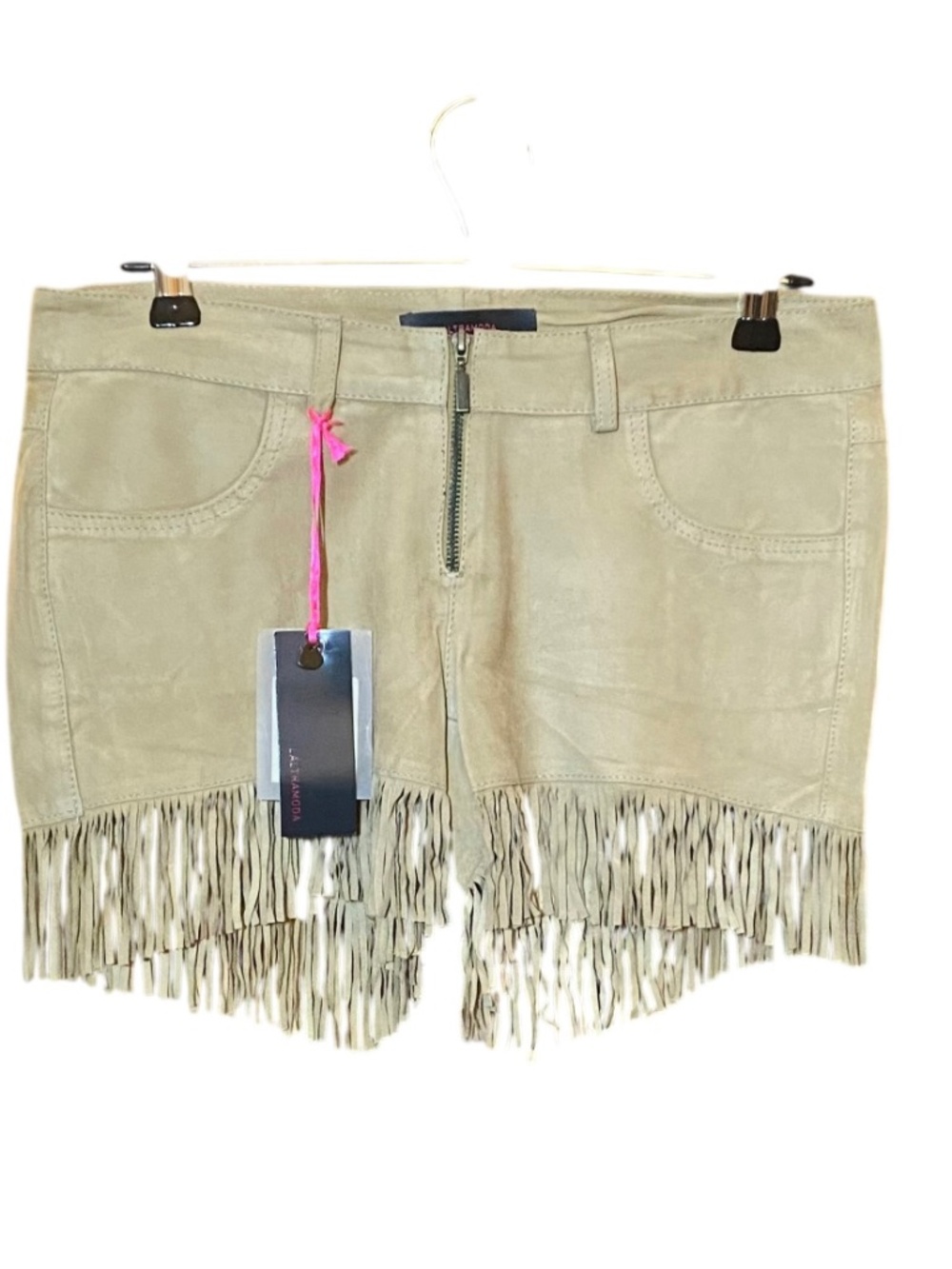 Laltramoda Italy NWT Western Tan Suede Fringe Low Rise Shorts IT 42 US 6